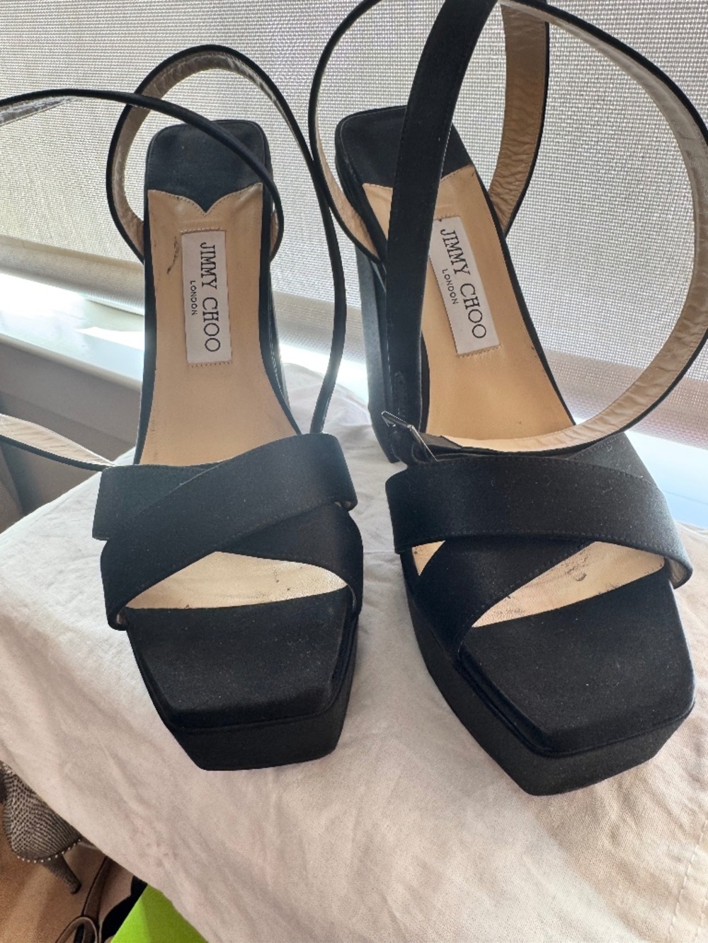 Jimmy Choo Black Platforms Sandals Heels Size 9.5-Worn Twice